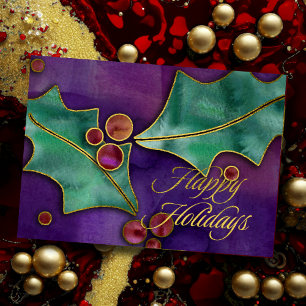 Watercolor Holly Berries Purple Green Red Holiday