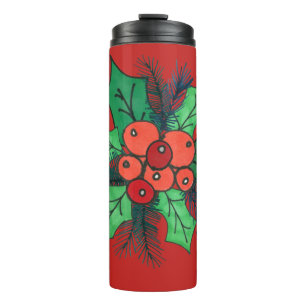 Watercolor Holly Berries Thermal Tumbler