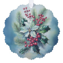 Watercolor Holly & Berries Tree Ornament Card