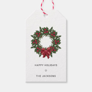 Watercolor Holly Berries Wreath Custom Gift Tags