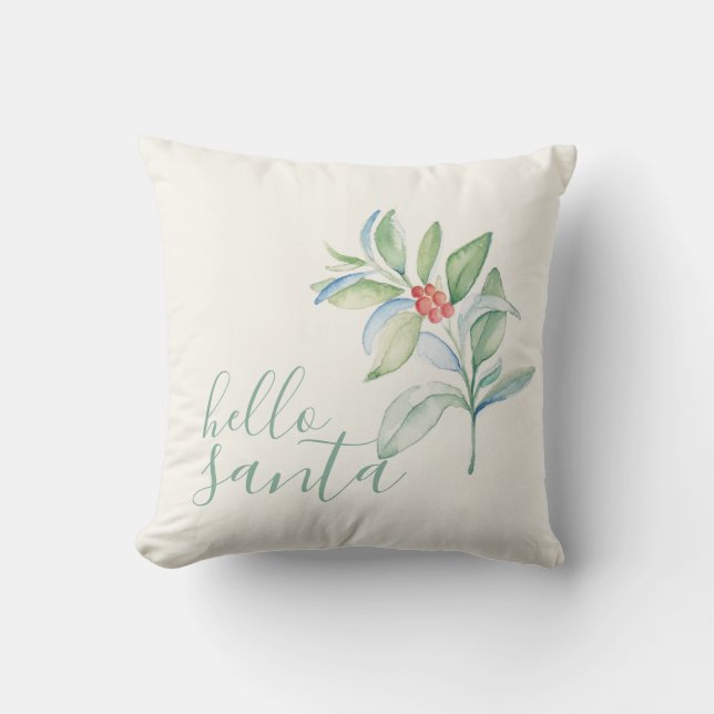 Watercolor Holly Berry Christmas Holiday Cushion (Front)
