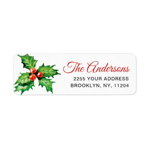 Watercolor Holly Berry Christmas Return Address Label