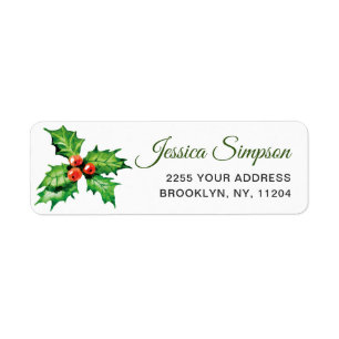 Watercolor Holly Berry Christmas Return Address Label
