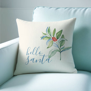 Watercolor Holly Berry Farmhouse Christmas Holiday Cushion