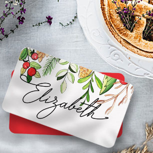 Watercolor Holly Berry Foliage   Holiday Place Card