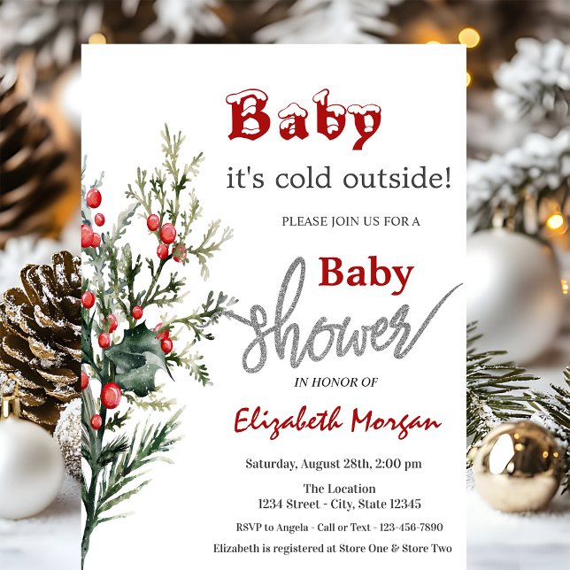 Watercolor Holly Berry Greenery Baby Shower  Invitation (Creator Uploaded)