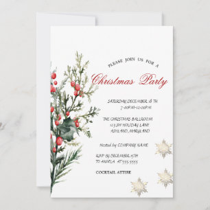 Watercolor Holly Berry Greenery Company Christmas  Invitation