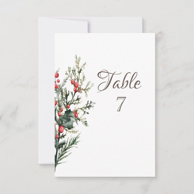 Watercolor Holly Berry Greenery Invitation (Front)