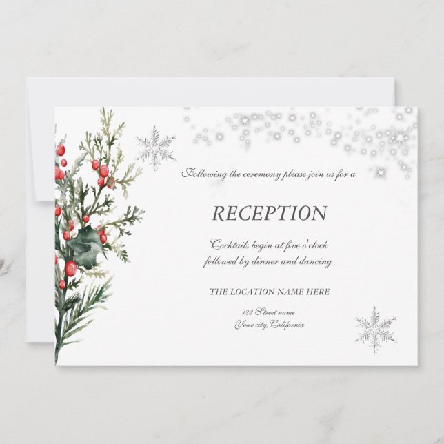 Watercolor Holly Berry Greenery Reception  Invitation (Front)