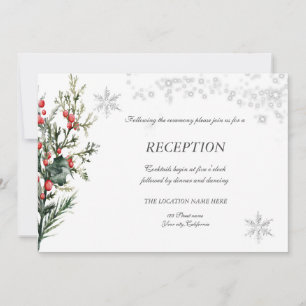 Watercolor Holly Berry Greenery Reception  Invitation