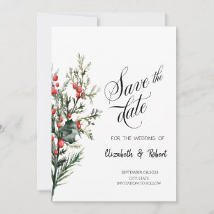 Watercolor Holly Berry Greenery Save The Date
