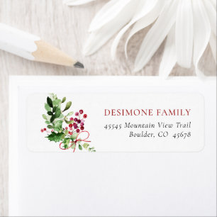 Watercolor Holly Berry Holiday Return Address Label