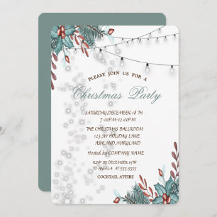 Watercolor Holly Berry,Lights,Christmas Party Invitation