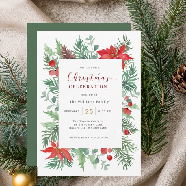 Watercolor  Holly Christmas Celebration Invitation (Creator Uploaded)