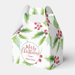 Watercolor Holly Christmas Favour Boxes