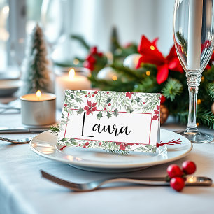 Watercolor holly Christmas Place Card