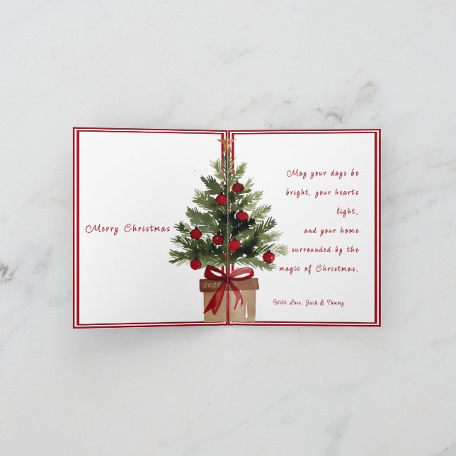 Watercolor Holly Christmas Tree Holiday Card (Inside)