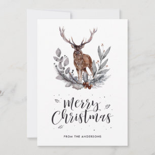 Watercolor Holly Deer Calligraphy Christmas Cards