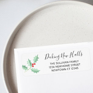 Watercolor Holly Festive Return Address Label