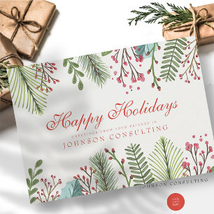 Watercolor Holly Foliage Holiday Greetings