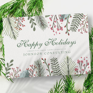 Watercolor Holly Foliage Holiday Greetings Card
