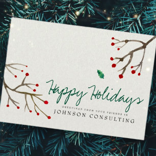 Watercolor Holly Foliage   Holiday Greetings Card
