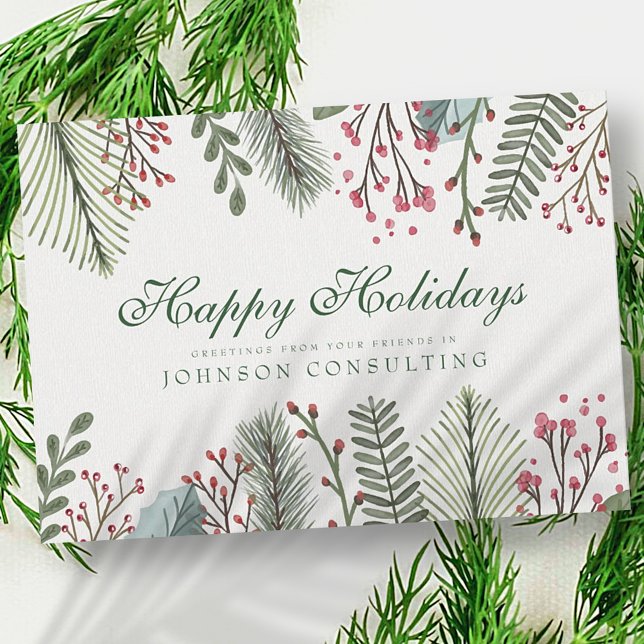Watercolor Holly Foliage | Holiday Greetings Card (Creator Uploaded)