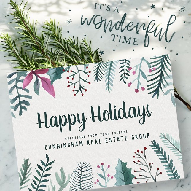 Watercolor Holly Foliage | Holiday Greetings Postcard (Creator Uploaded)