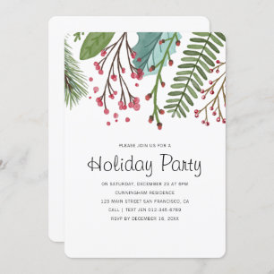 Watercolor Holly Foliage Holiday Party Invitation