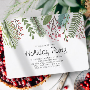 Watercolor Holly Foliage Holiday Party Invitation
