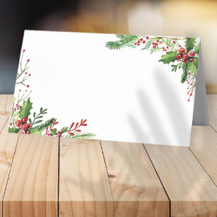 Watercolor Holly Foliage   Holiday Place Card