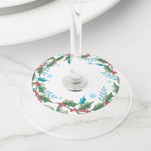 Watercolor Holly Foliage Holiday Wine Glass Tag