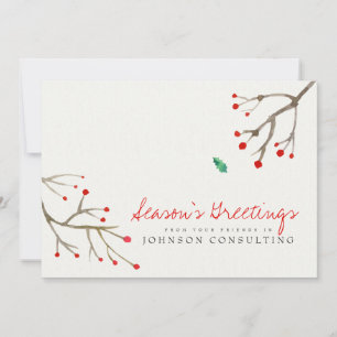 Watercolor Holly Foliage Season's Greetings Holiday Card