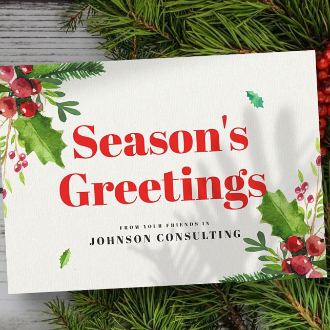 Watercolor Holly Foliage | Season's Greetings Holiday Card (Creator Uploaded)