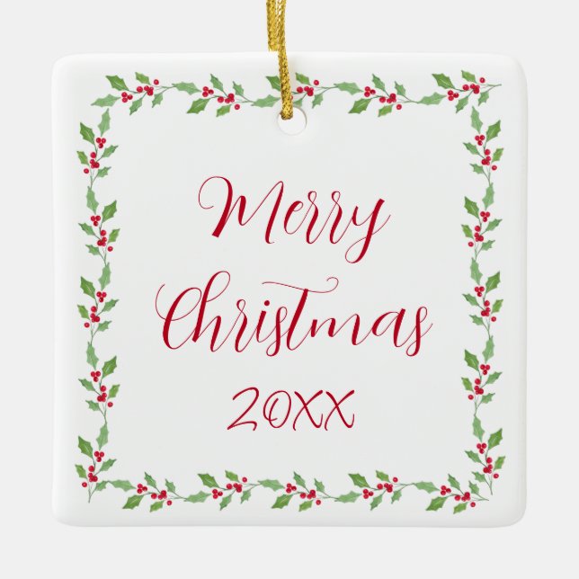  Watercolor Holly Garland    Ceramic Ornament (Front)