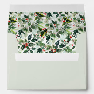 Watercolor Holly Greenery Pattern Christmas Envelope