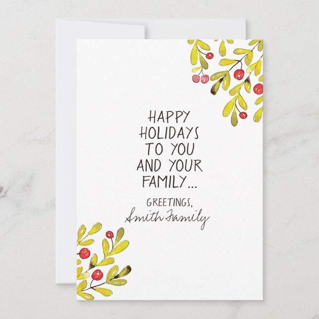 Watercolor Holly Happy Holiday Greetings (Front)