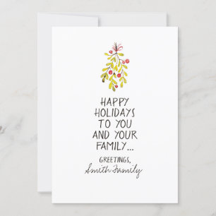 Watercolor Holly Happy Holiday Greetings Card