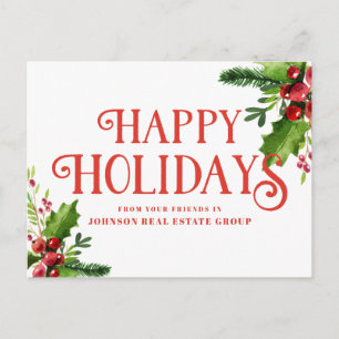 Watercolor Holly    Holiday Greetings Postcard