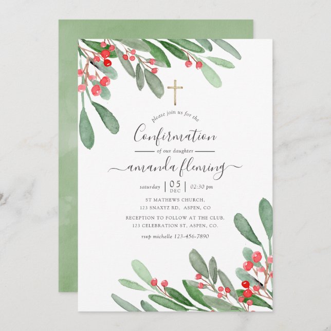 Watercolor Holly Jolly Christmas Confirmation Invitation (Front/Back)