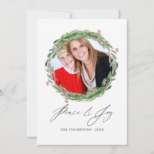 Watercolor Holly Jolly Christmas Photo Card (Front)