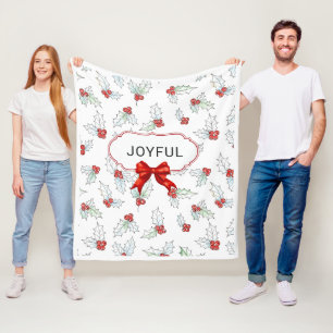 Watercolor Holly Leaves and Red Berries Custom Fleece Blanket