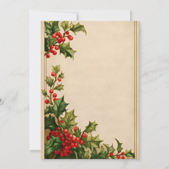Watercolor Holly Left Border Invitation (Front)