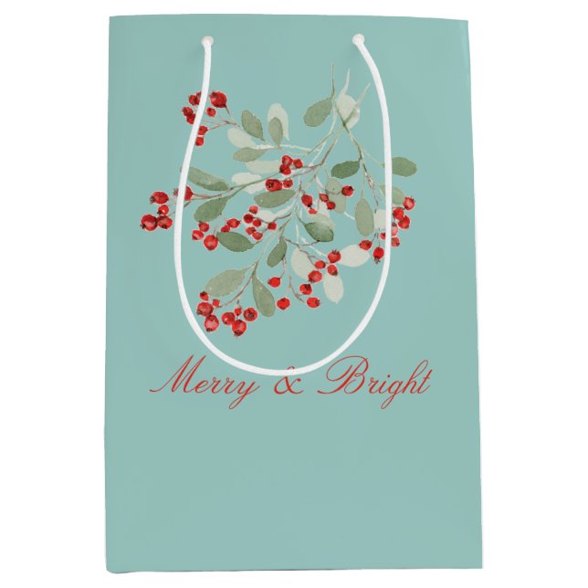 Watercolor Holly  Medium Gift Bag (Front)