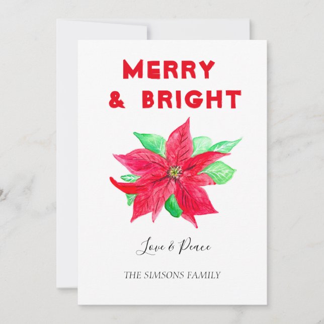 Watercolor Holly Merry and Bright  Holiday Card (Front)