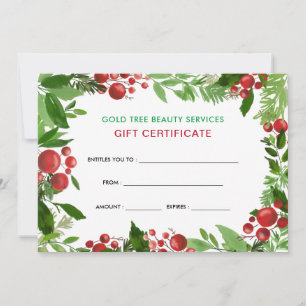Watercolor Holly Red Berries   Gift Certificate