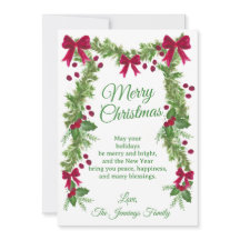 Watercolor Holly Red Bow Personalised Christmas