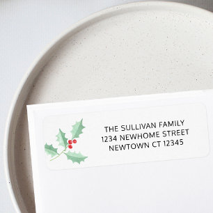 Watercolor Holly Return Address Label