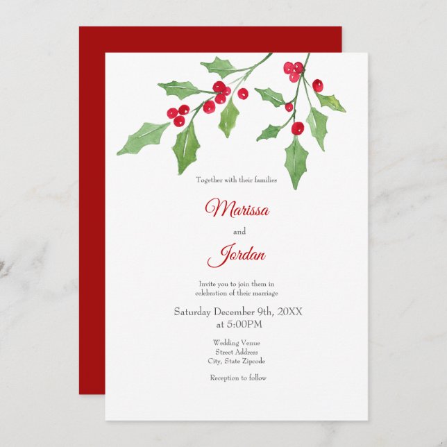Watercolor Holly Sprig Invitation (Front/Back)