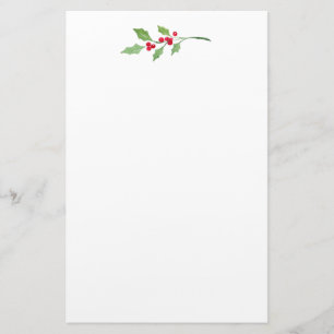Watercolor Holly Sprig Stationery